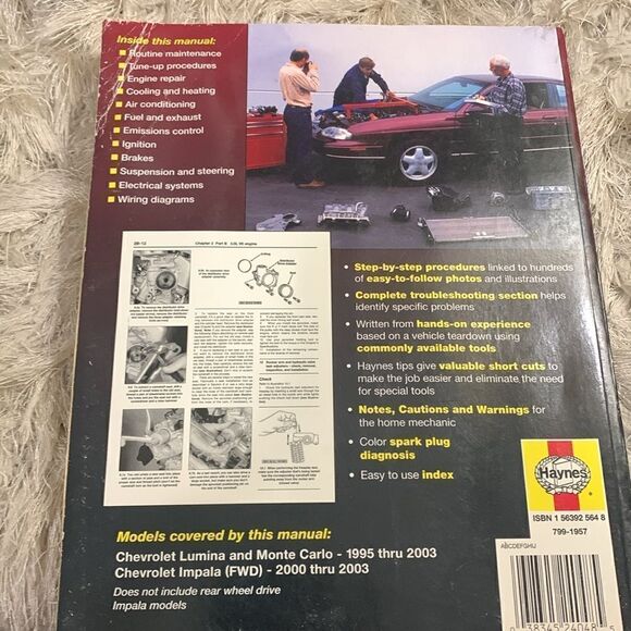Haynes Repair Manual Chevrolet Lumina, Monte Carlo ‘95-‘03 Impala FWD 2000- 2003 - Picture 6 of 14